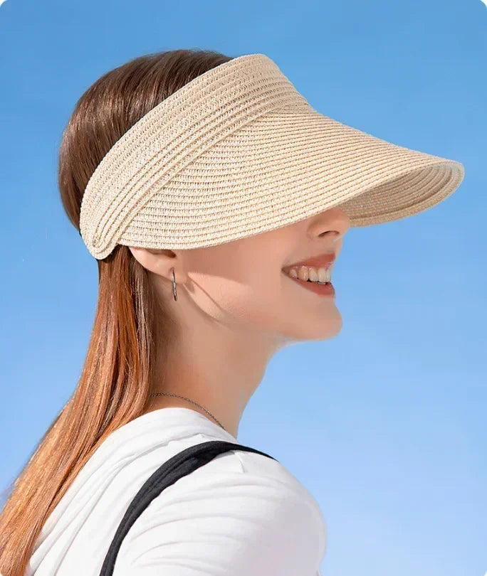 Spring and Summer Women's Outdoor Sunshade  Straw Hat Fashion Empty Top  Duck Tongue Hat Big Brim Cap G37