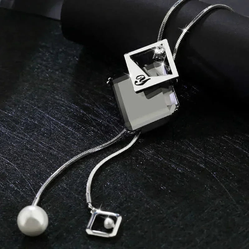 New Arrival Long Necklaces for Women 2024 Fashion Gray Crystal Choker Collier Femme Statement Necklaces & Pendants Accessories