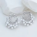Vintage Rhinestone Firework Stud Earrings for Women Elegant Double Row Imitation Pearl Earring Girl Party Wedding Jewelry