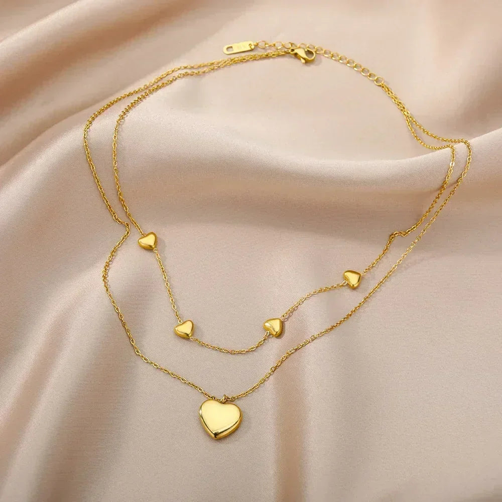 316L Stainless Steel Multilayer Heart Necklace For Women Girls Goth Gold Color Clavicle Chain Charm Choker Jewelry Birthday Gift
