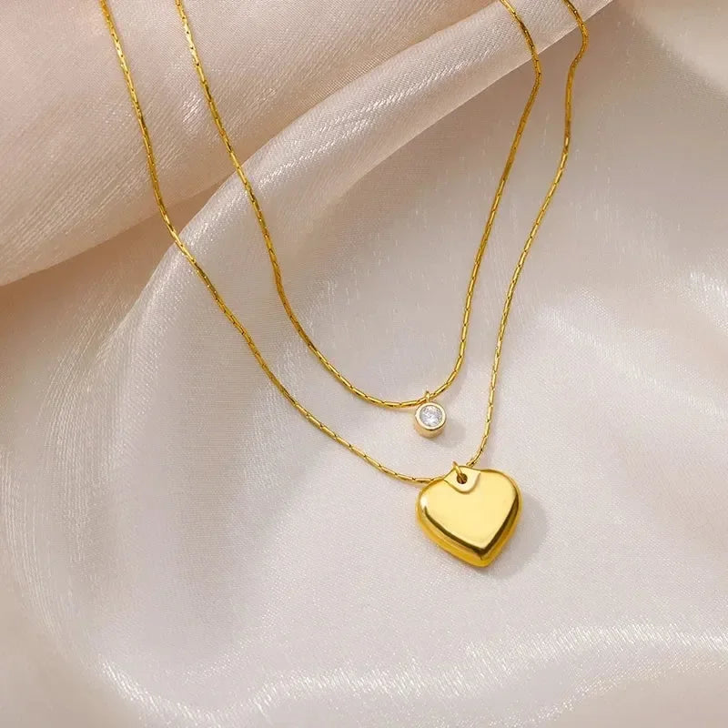 316L Stainless Steel Multilayer Heart Necklace For Women Girls Goth Gold Color Clavicle Chain Charm Choker Jewelry Birthday Gift