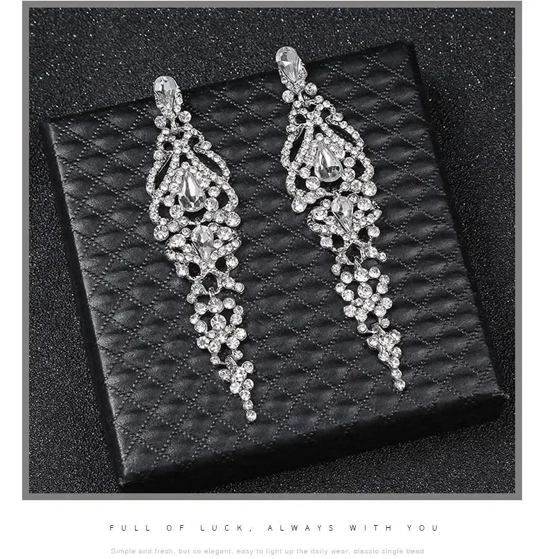 Trend Crystal Drop Earrings – Elegant Long Dangle For Bridal | Femstylo