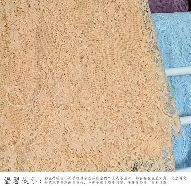 3Meters/lot Off White French Chantilly Lace Fabric , Eyelash Embroidery Lace Craft Bridal Veil Lace Accessory 150cm Width