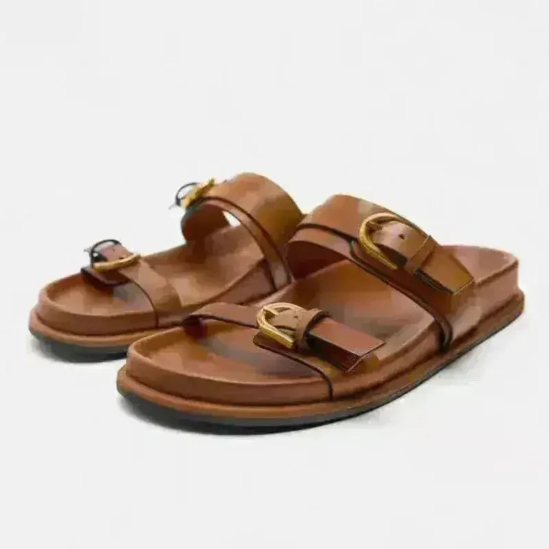 Designer Chic Flat Sandals - Animal Print & Comfort | Femstylo
