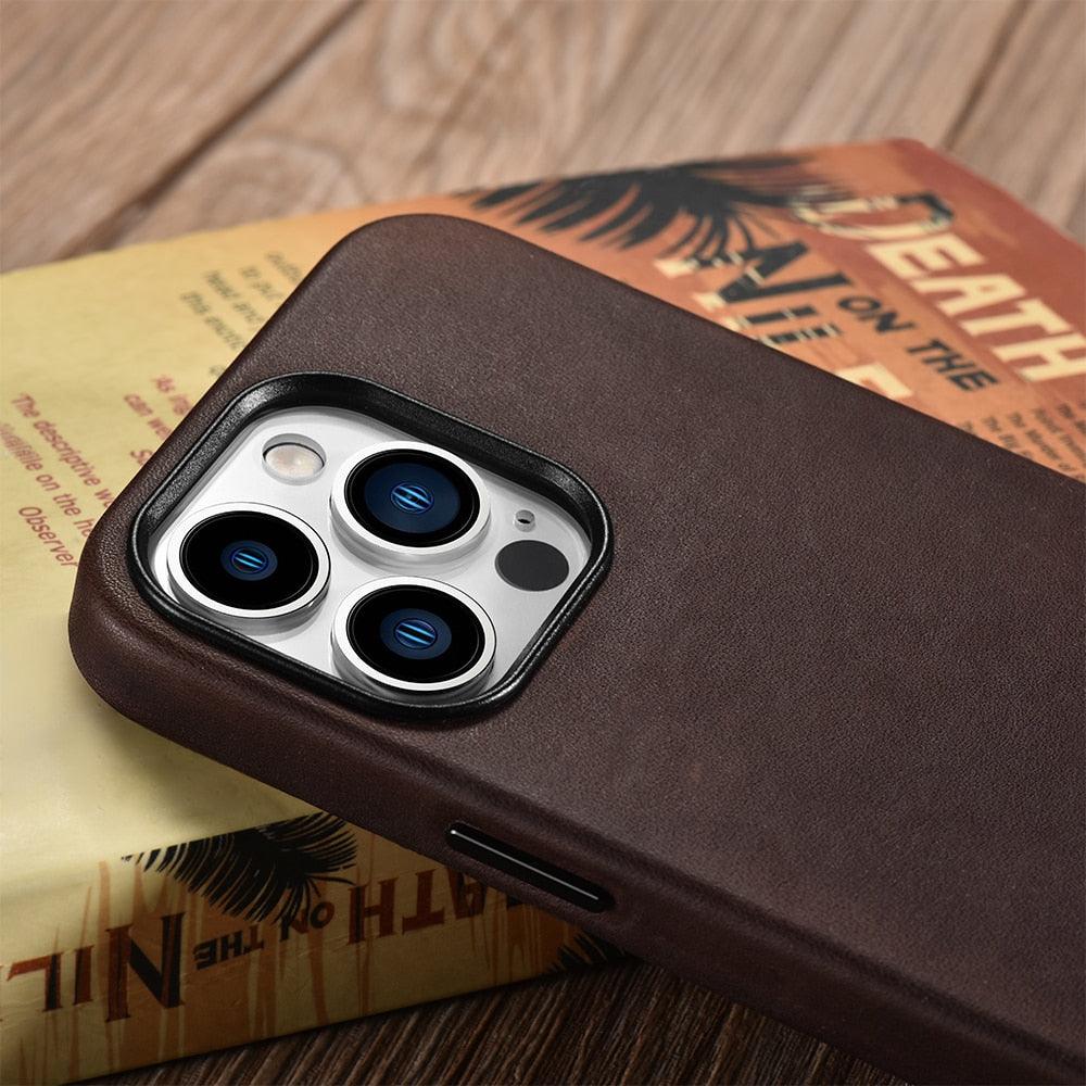 Classic Simple Brown Black Shockproof Drop Proof Phone Case Protective Genuine Leather Case for iPhone 13 Pro Max Business Case for iPhone 13 Mini Classic Magnetic Charging Phone Back Cover