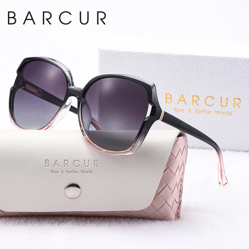 BARCUR Women’s Gradient Butterfly Frame Polarized Fashionable Sunglasses – Trendy Elegant Large PC Elliptical Design with UV400 Protection for Summer Travel Beach Shopping & Summer Style – White Gift Box Included