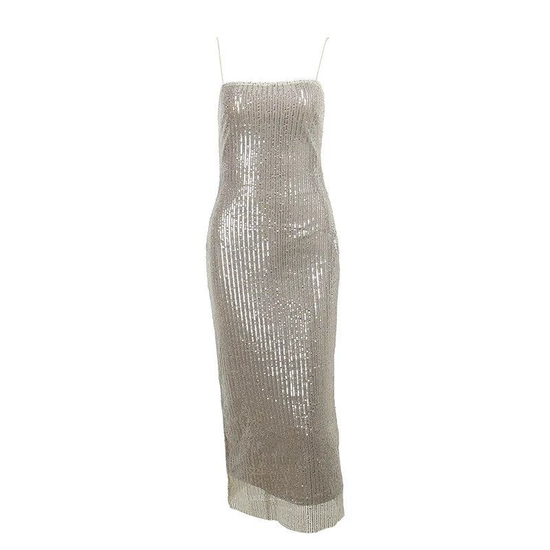 Sleeveless Glitter Sequined Evening Party Club Maxi Dress