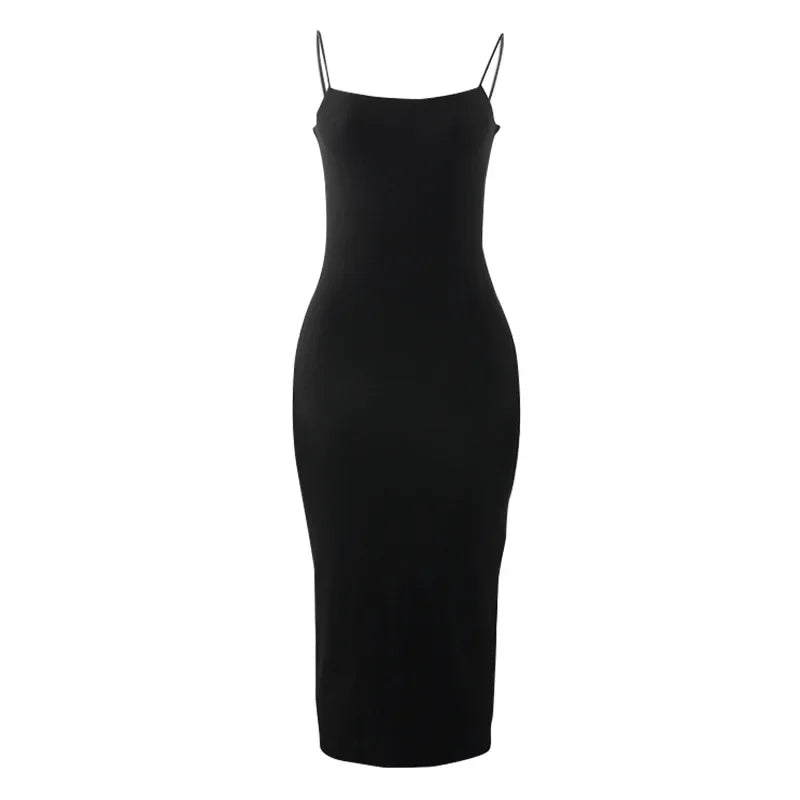 Black Backless Bodycon Maxi Dress | Gothic Spaghetti Strap Dress -femstylo