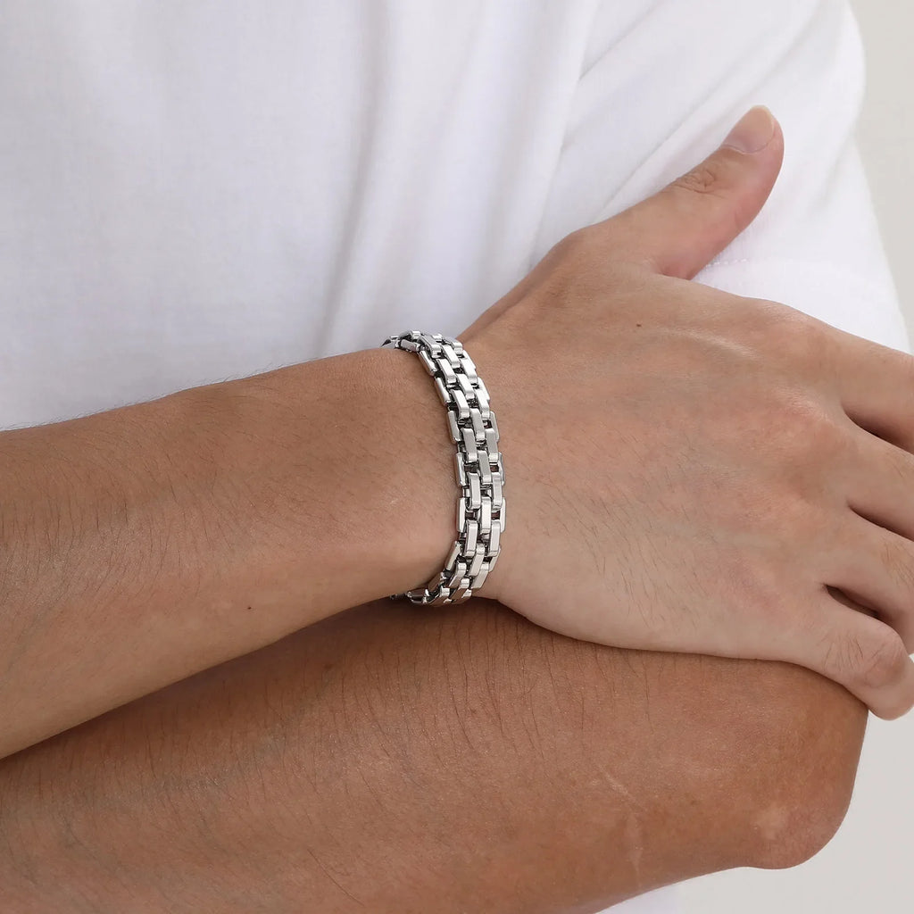 Chunky Stainless Steel Bracelet for Men | Silver Chain Link Watch Band