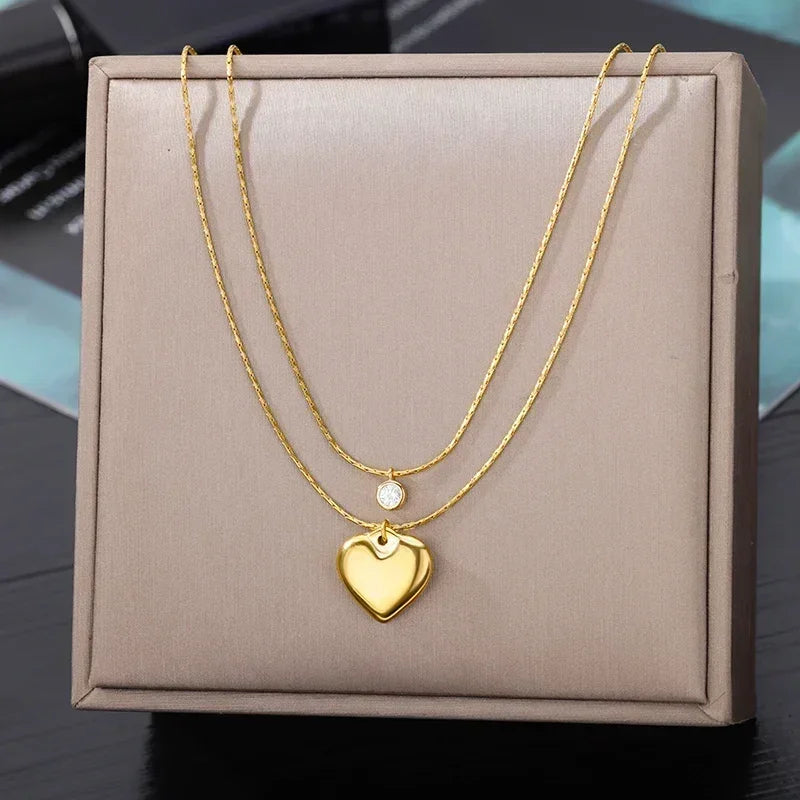 316L Stainless Steel Multilayer Heart Necklace For Women Girls Goth Gold Color Clavicle Chain Charm Choker Jewelry Birthday Gift