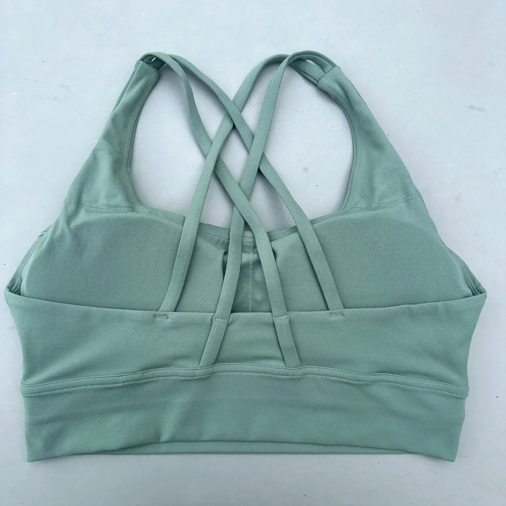 Solid Color Women Cross  Fitness sport Bra soft high strength Tight Top Comprehensive Training Gym Yoga Underwear With Chest Pad