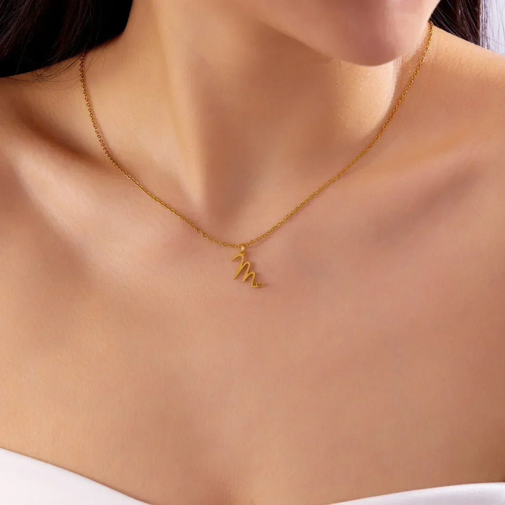 26 Initial Letters Heart Pendant Stainless Steel Necklace for Women Gold Color A-Z Alphabet Choker Chain Birthday Jewelry Gift