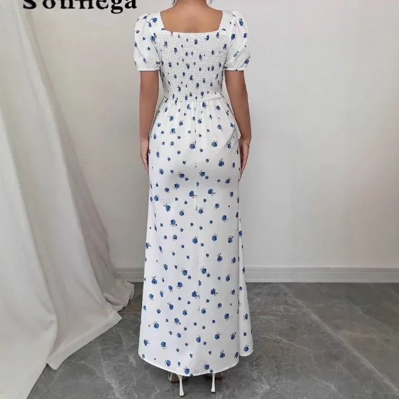 Elegant Short-sleeved Dress For Women Spring Summer Fashion Printing Waist-tightening Patchwork Loose Casual Dresses Female