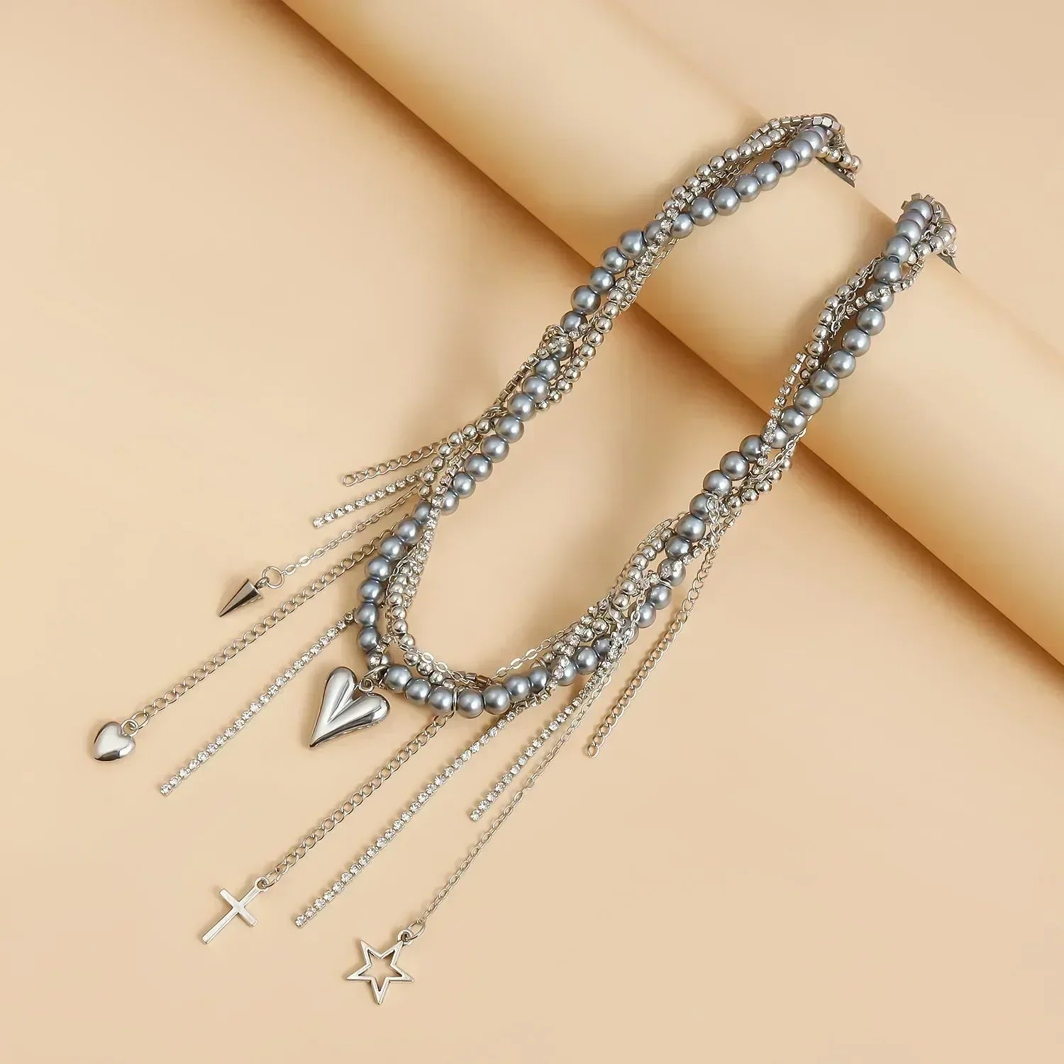 Fashion Heart Beaded Necklace for Women Boho Elegant Irregular Crystal Chain Y2K Choker Exquisite Party Gift Jewelry Accessories