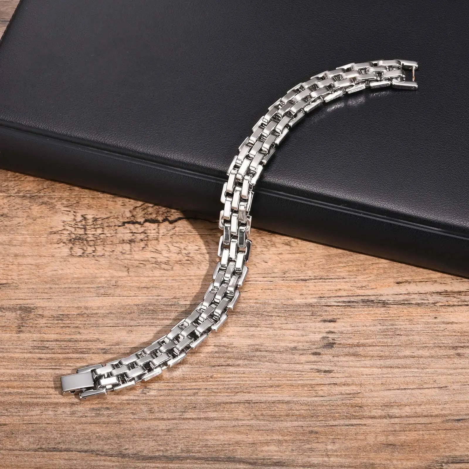 Chunky Stainless Steel Bracelet for Men | Silver Chain Link Watch Band