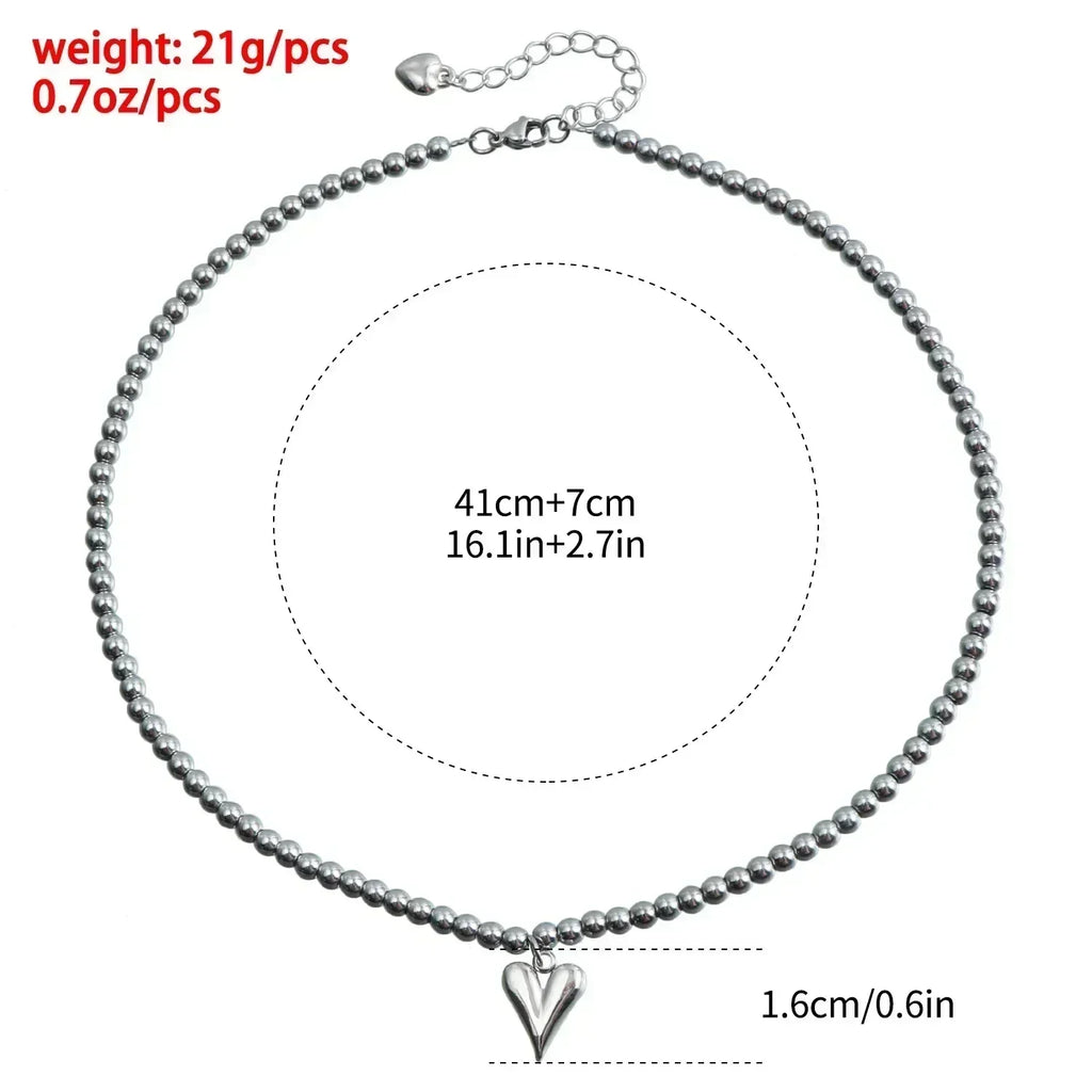 Fashion Heart Beaded Necklace for Women Boho Elegant Irregular Crystal Chain Y2K Choker Exquisite Party Gift Jewelry Accessories