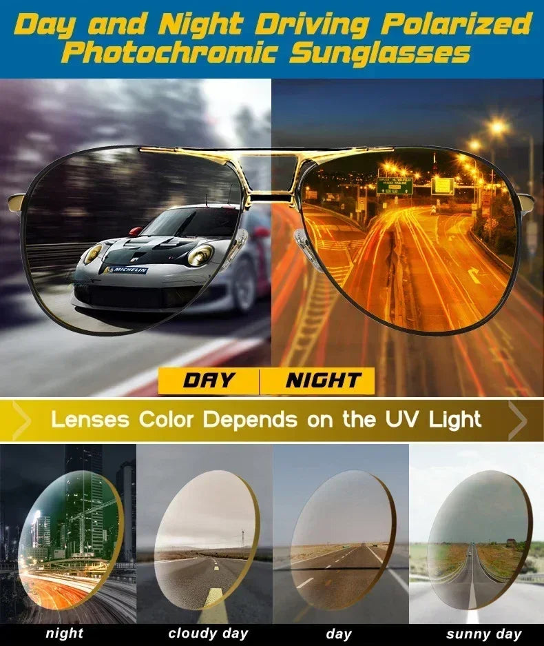 2024 UV400 Polarized Sunglasses Men Women Outdoor Discoloration Eyewear Men Trendy Photochromic Night Vision Sun Glasses