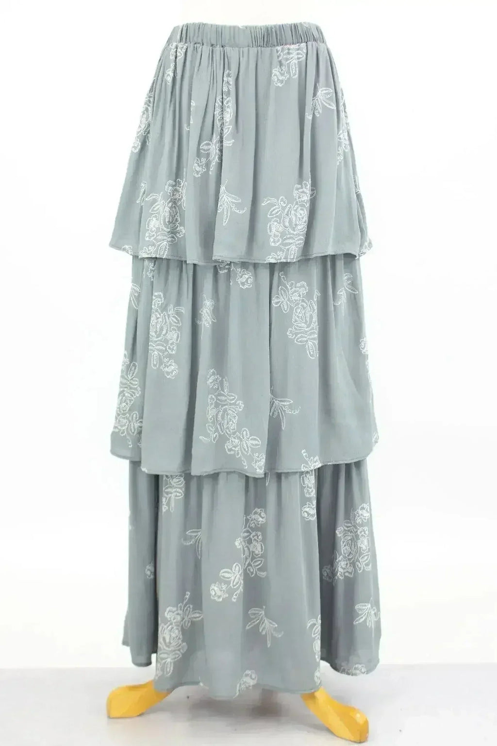 Layered Ruffle Maxi Skirt with Floral Embroidery | Femstylo