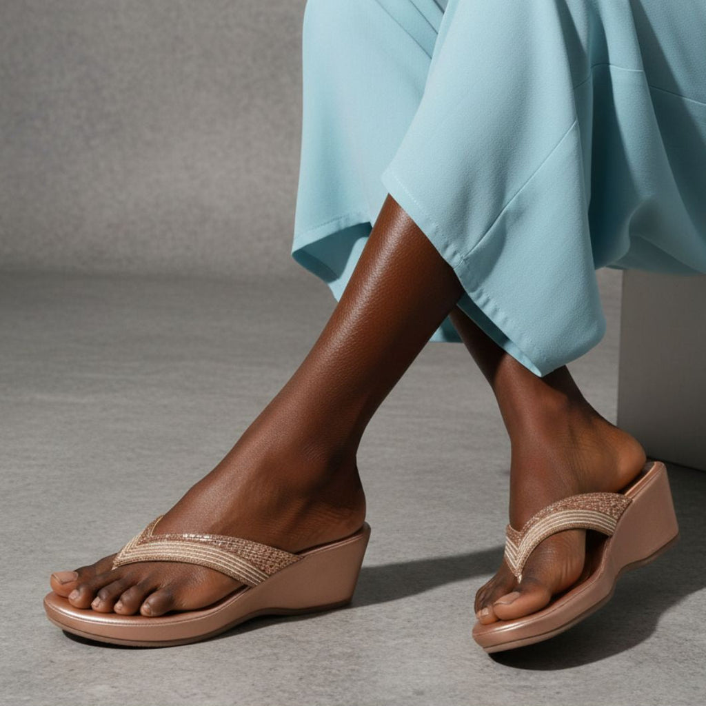 Bexley- Rose Gold Thong Wedges