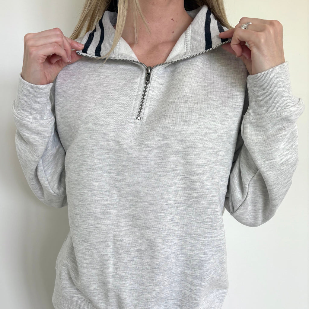 Heather Grey/Black Stripe Quarter Zip Pullover