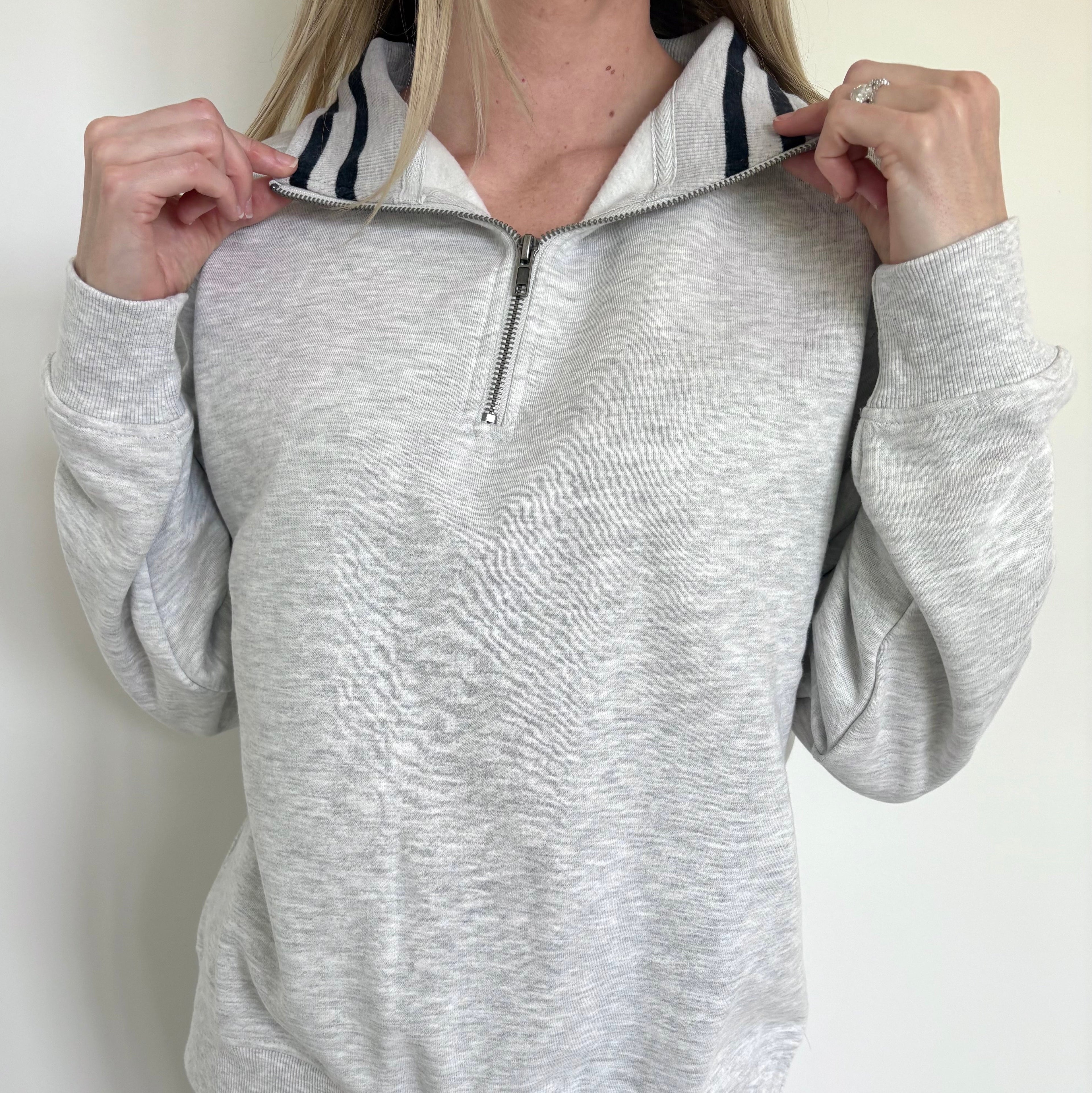 Heather Grey/Black Stripe Quarter Zip Pullover