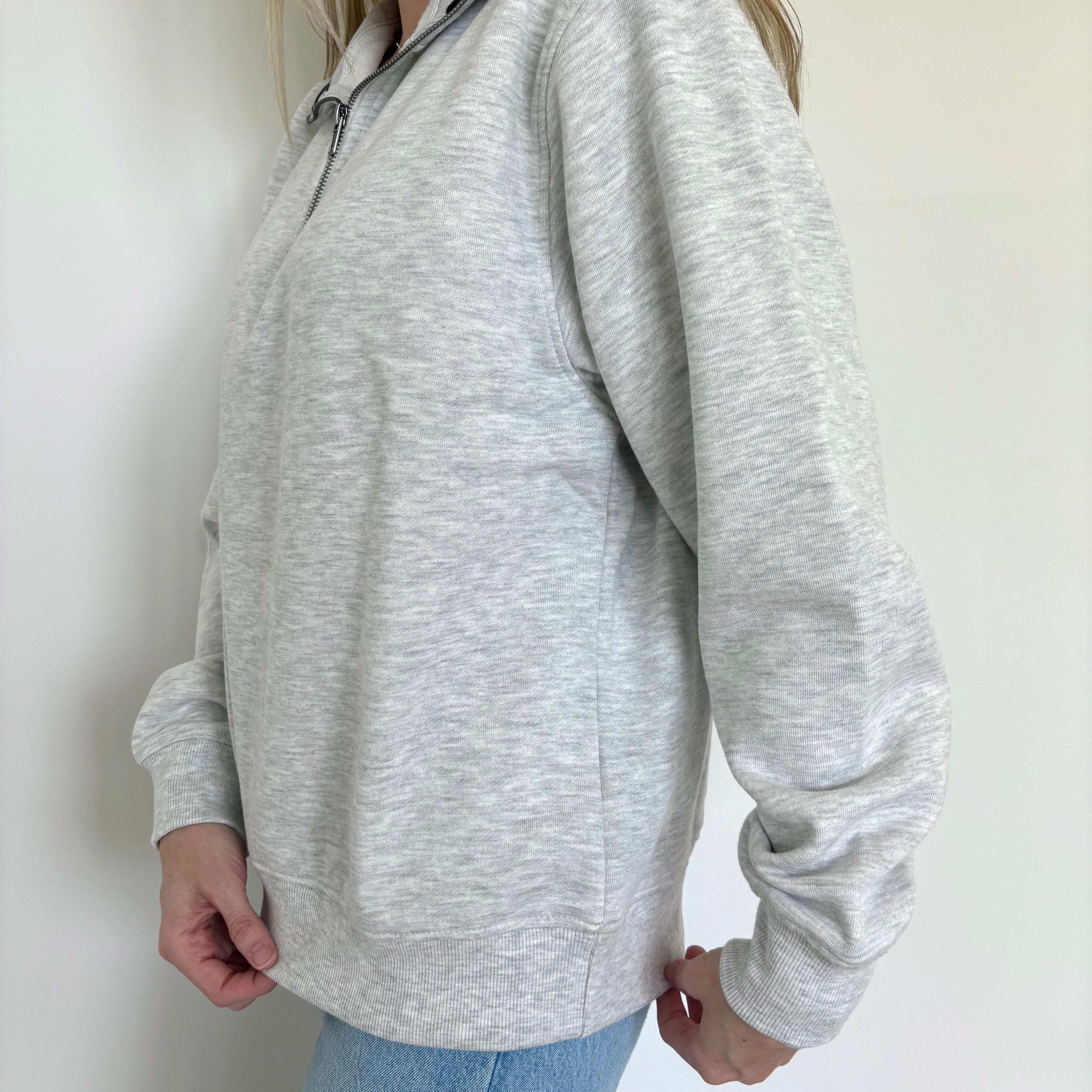 Heather Grey/Black Stripe Quarter Zip Pullover
