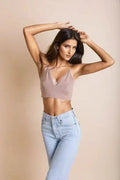 Y-Neck Plunge Crop Top - Stretchy Comfort | Femstylo