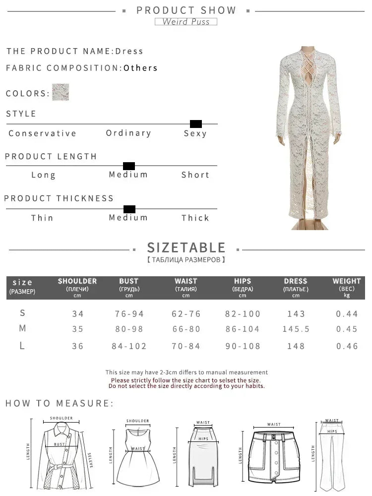 Weird Puss Embroidery Ruffles Dress Women Sexy Deep V-Neck Slits See Through Solid Tassel Petal Cuffs Street Elegance Vestidos
