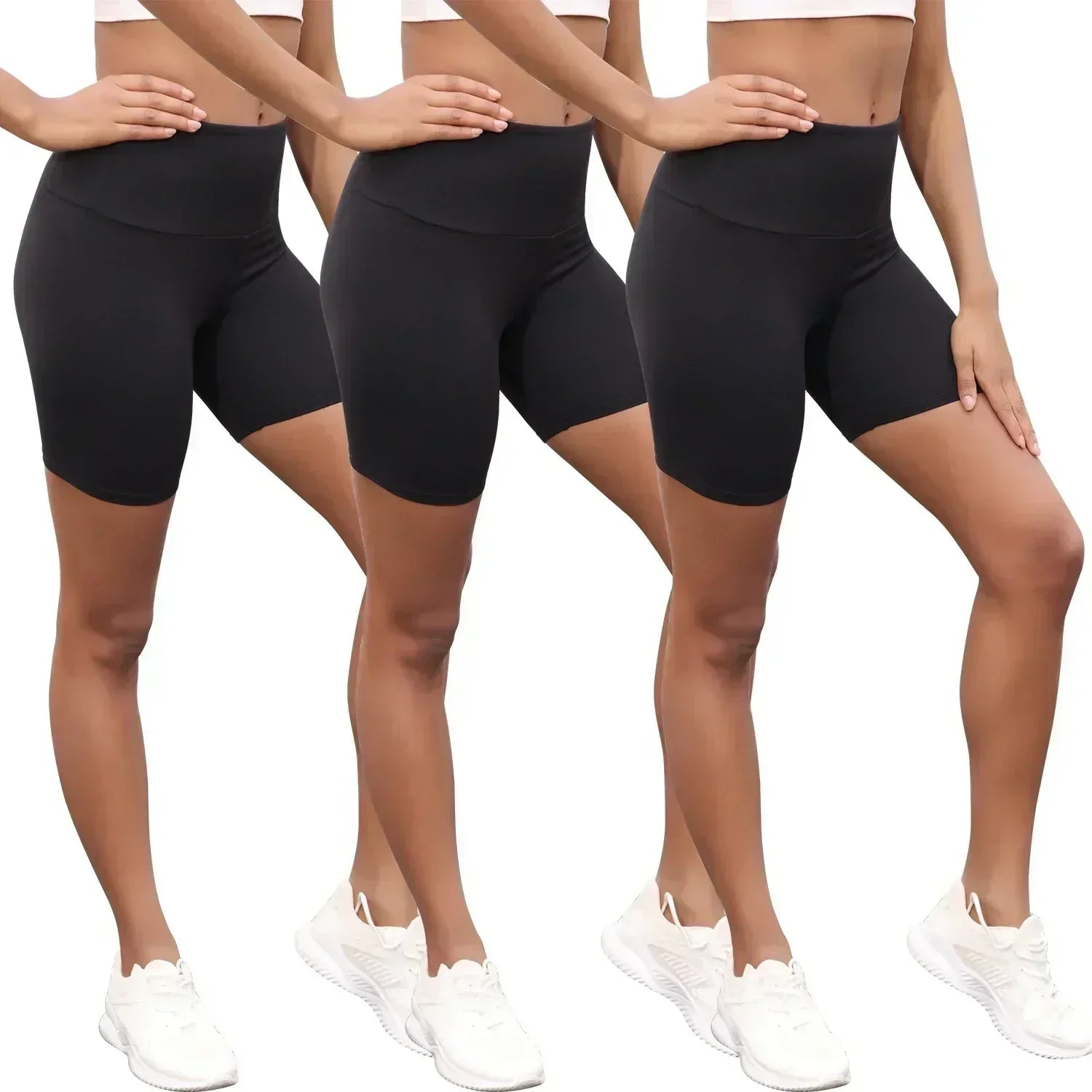 3 Pack Women's High Waisted Biker Shorts Super Soft Tummy Control No See Through Workout Yoga Running Push Up Gym Fitness Shorts