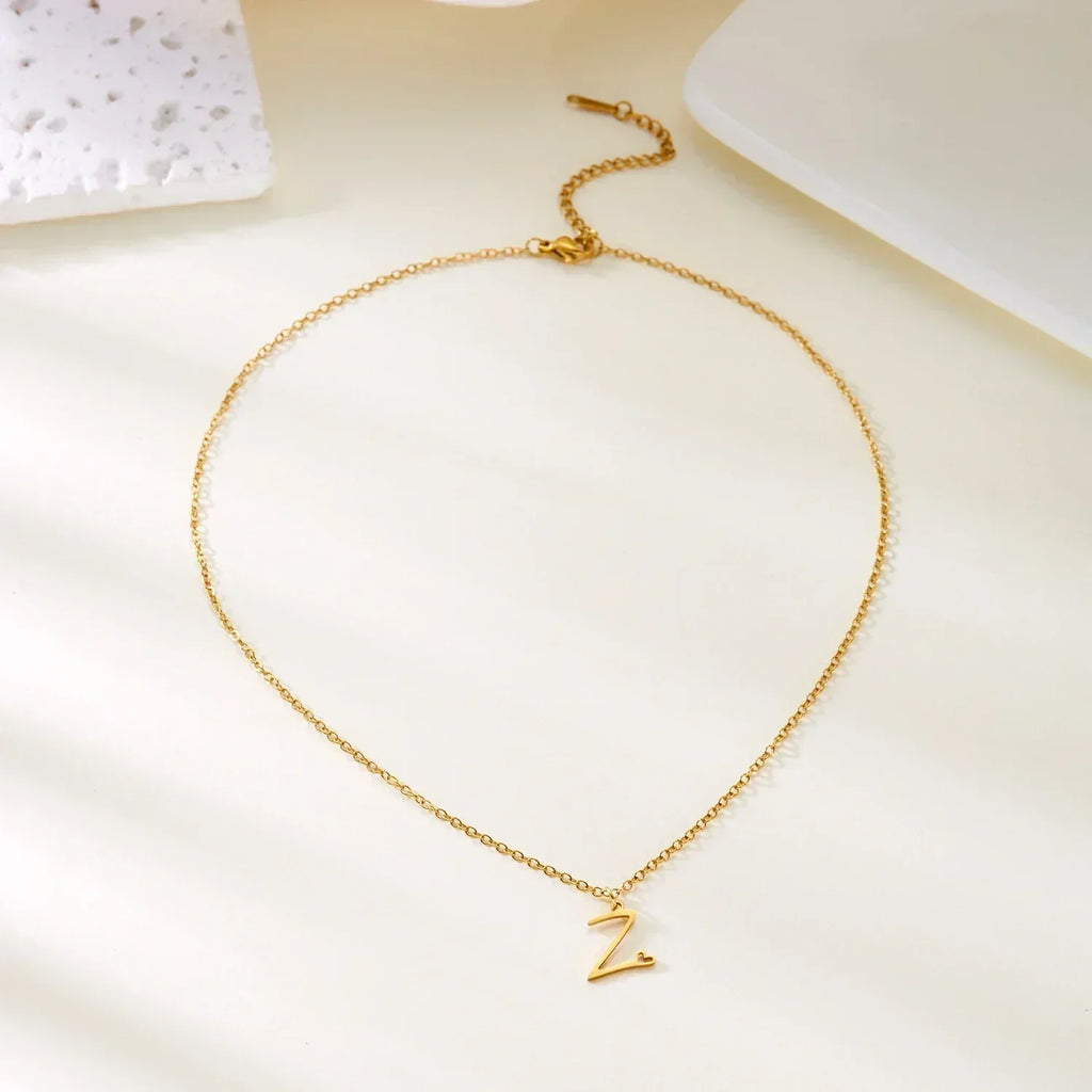 26 Initial Letters Heart Pendant Stainless Steel Necklace for Women Gold Color A-Z Alphabet Choker Chain Birthday Jewelry Gift