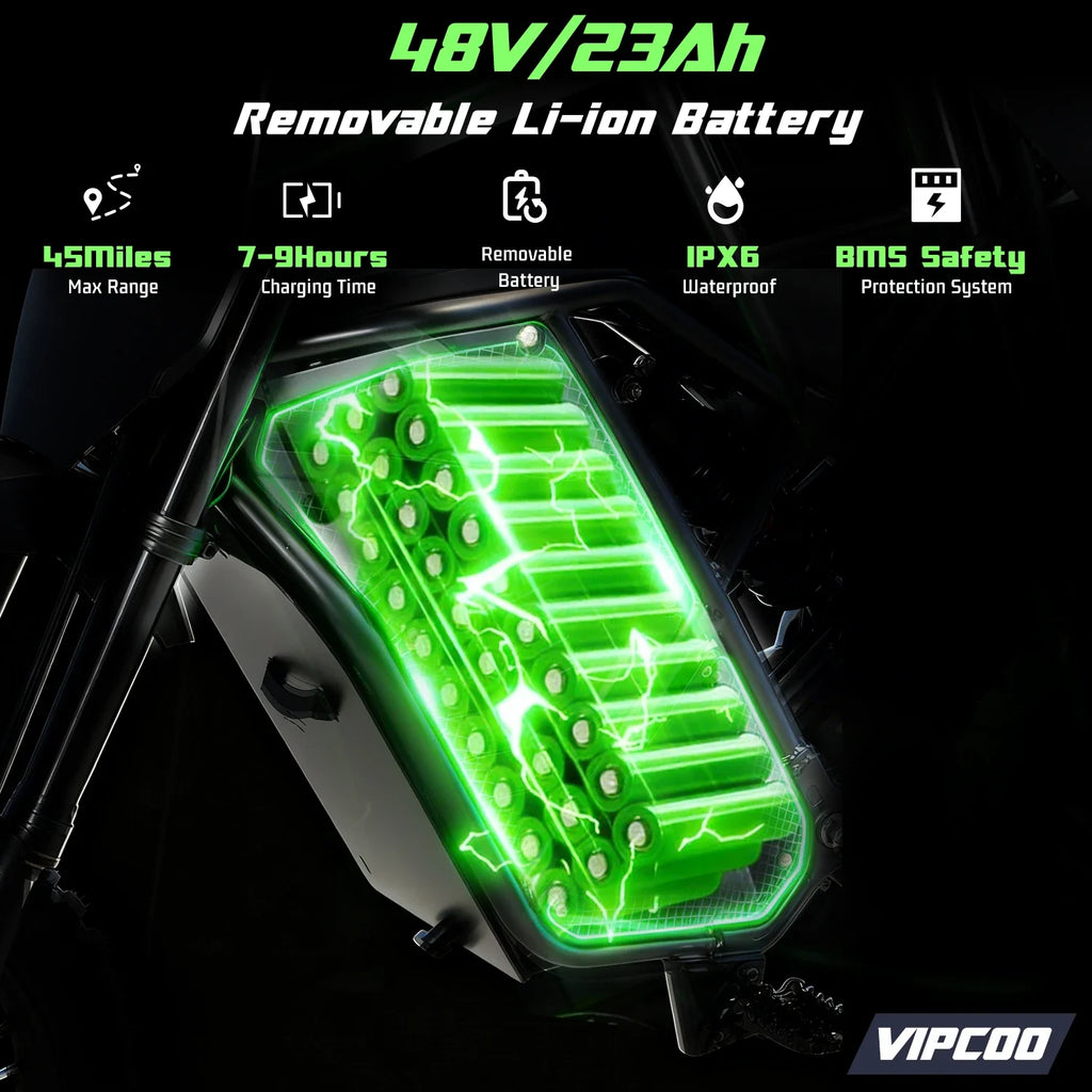 VIPCOO H3 Electric Dirt Bike 3500W 48V 23Ah Fat Tire