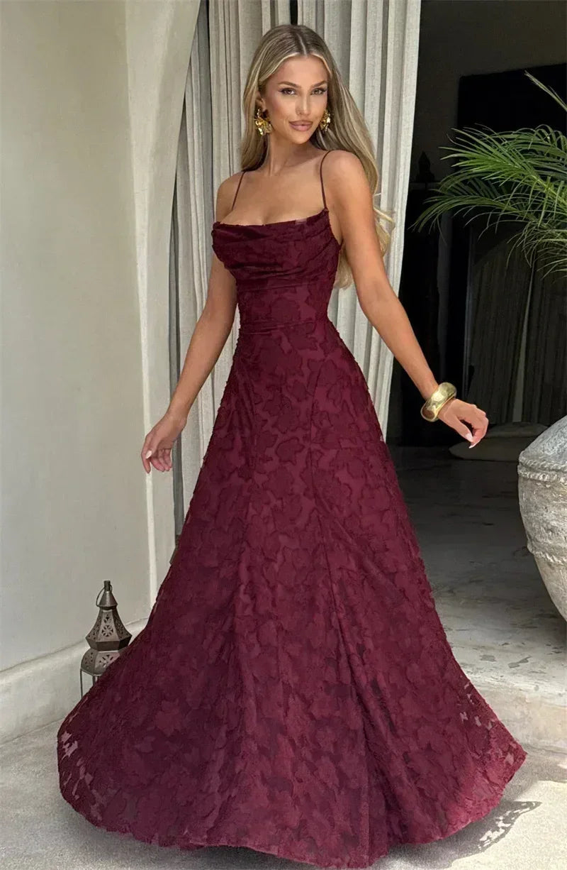 Mozision Spaghetti Strap Backless Sexy Maxi Dress Women Gown Fashion Off-shoulder Sleeveless Lace-up Evening Club Party Dress
