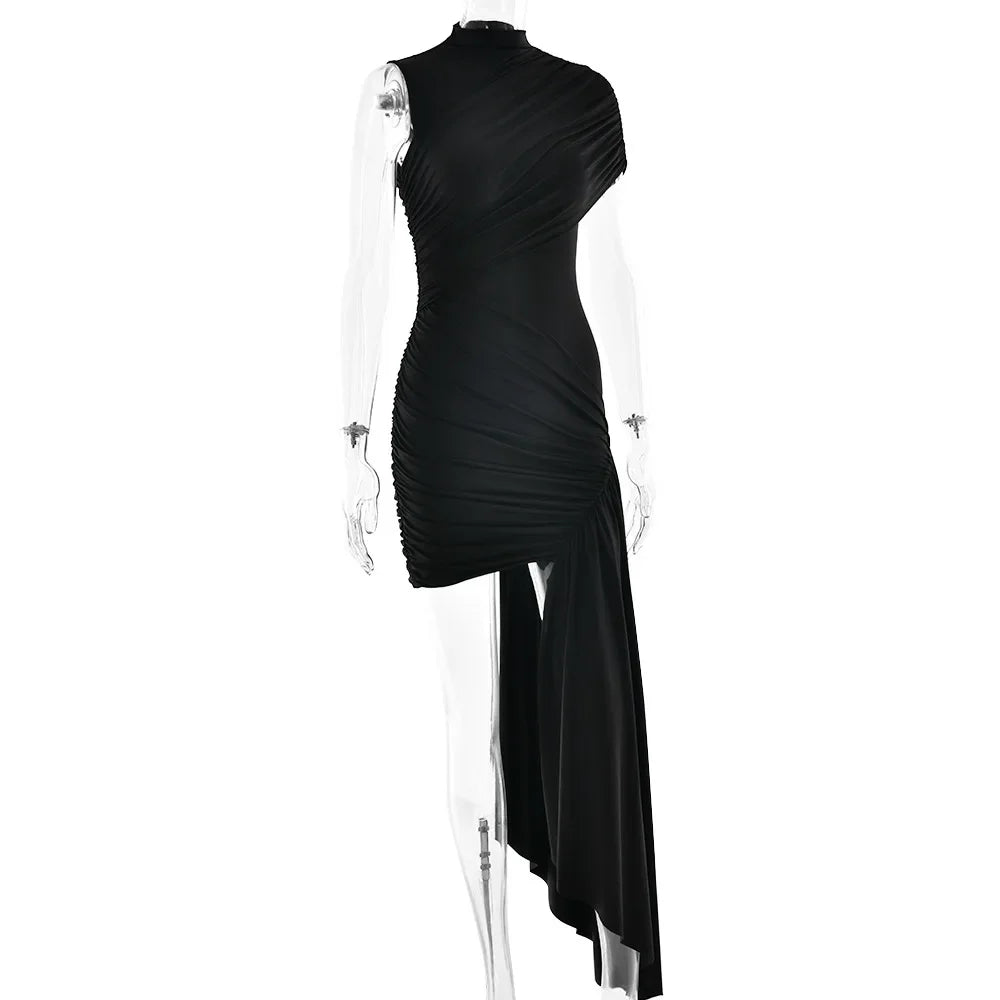 Irregular Pleated Mini Dress | Tassel Hem Streetwear Dress - Femstylo