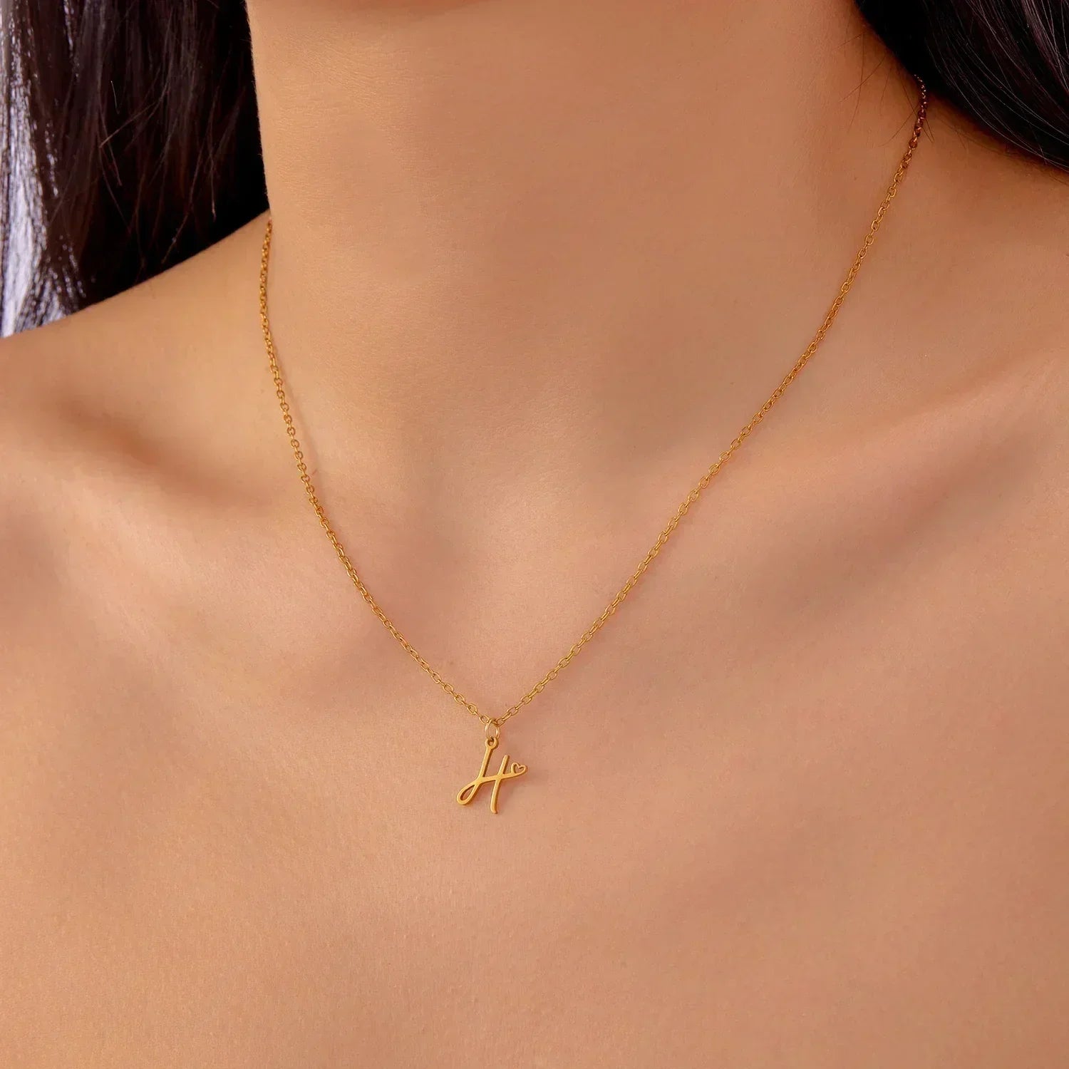 26 Initial Letters Heart Pendant Stainless Steel Necklace for Women Gold Color A-Z Alphabet Choker Chain Birthday Jewelry Gift