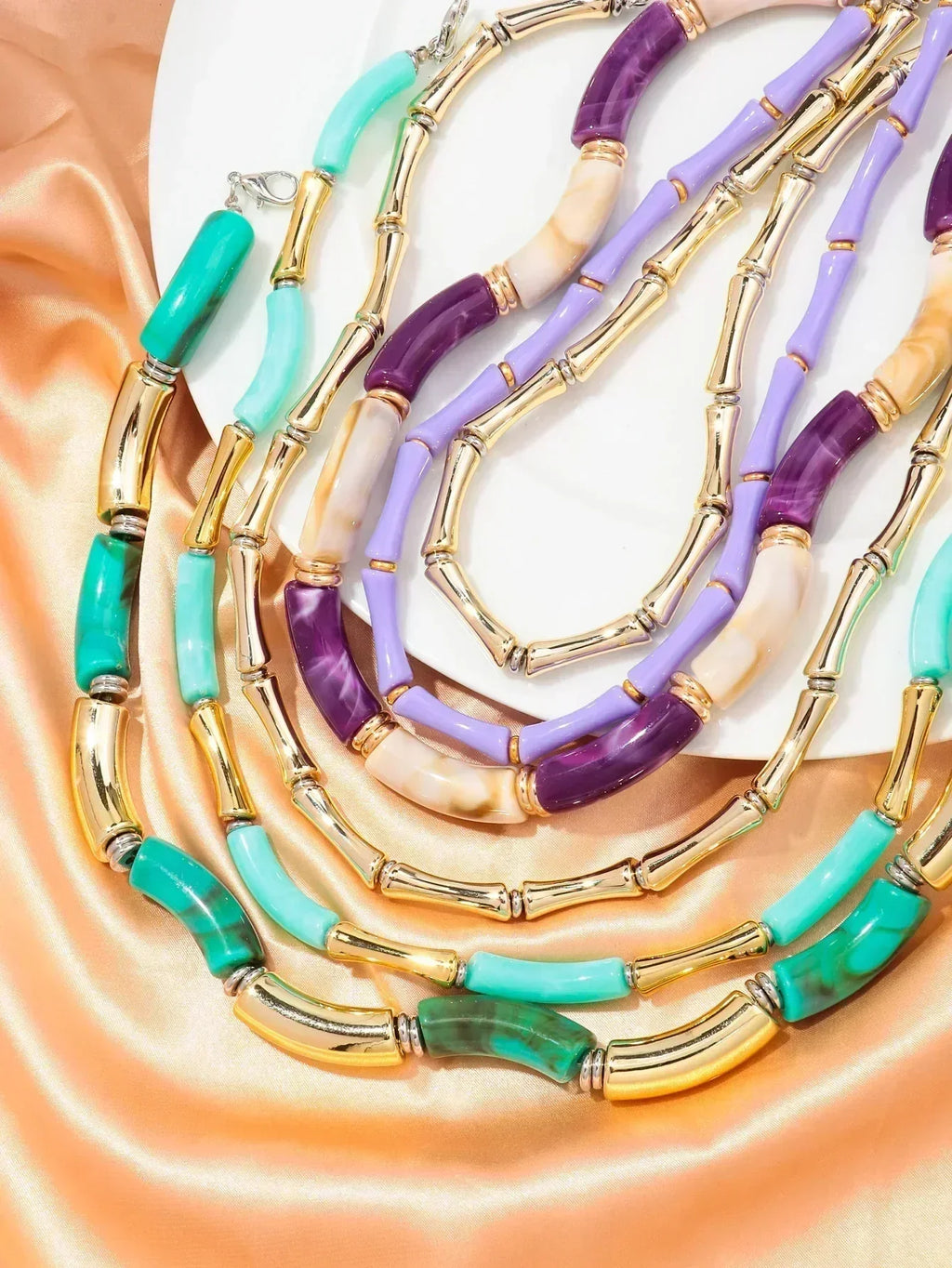 3 pieces/set Bohemian Acrylic Bamboo Beads Choker Necklace Set for Women Chunky Tube Necklaces 2024 Accessories Jewelry
