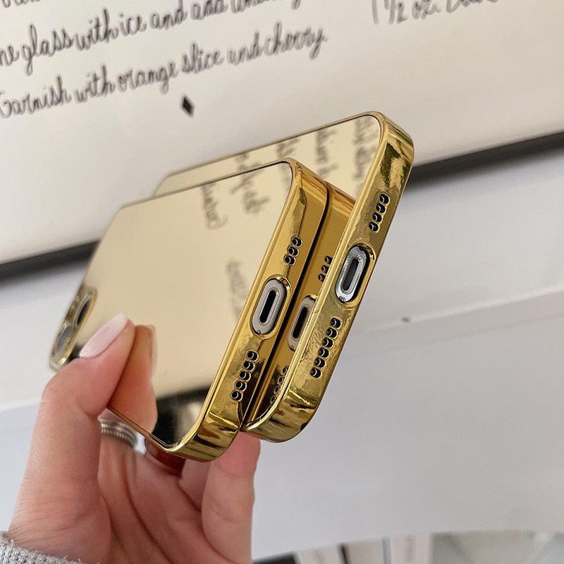 Luxury Clear Back Mirror Shock-Absorption Anti-Scratch Bright Reflection Protective Case Cover Silver Golden Mirror Shockproof Case for iPhone 14 13 12 Pro Max 11 X XR XS 8Plus iphone Hard Back Cover