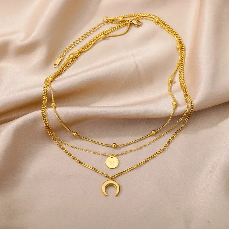 316L Stainless Steel Multilayer Heart Necklace For Women Girls Goth Gold Color Clavicle Chain Charm Choker Jewelry Birthday Gift