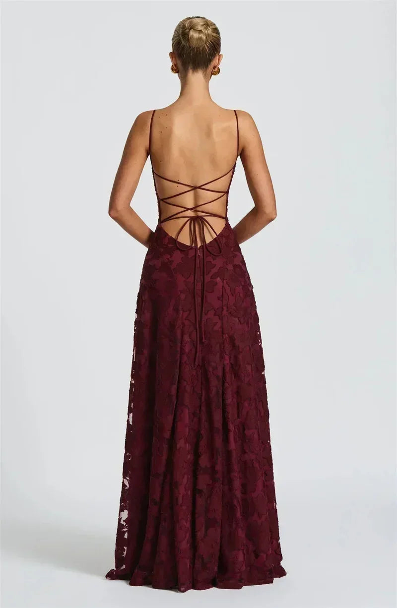 Mozision Spaghetti Strap Backless Sexy Maxi Dress Women Gown Fashion Off-shoulder Sleeveless Lace-up Evening Club Party Dress