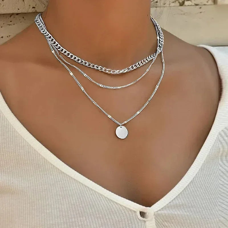 Multilayer Pendant Necklace on Neck Chain Women Crystal Zircon Heart Star Charm Layered Necklace Vintage Female Neck Jewelry Hot