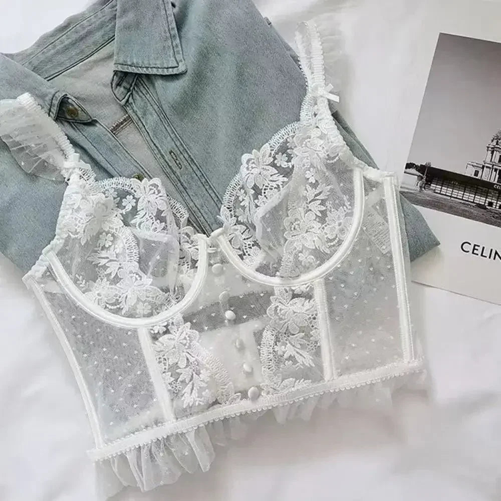 Fashion Comfortable Lace Lingerie with Steel Ring Wrapped Chest Top Bra and Panty Set Sexy Intimates Supply Underwire Female