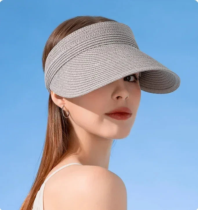Spring and Summer Women's Outdoor Sunshade  Straw Hat Fashion Empty Top  Duck Tongue Hat Big Brim Cap G37