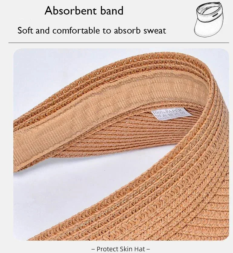 Spring and Summer Women's Outdoor Sunshade  Straw Hat Fashion Empty Top  Duck Tongue Hat Big Brim Cap G37