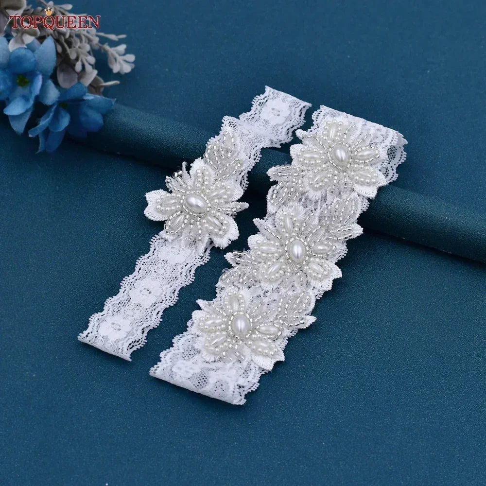 TOPQUEEN ST40 Sexy Lace Flower Thigh Ring Crystal Beaded Pearls Wedding Garter Belt  Bridal Cosplay Fashion Stocking Ring
