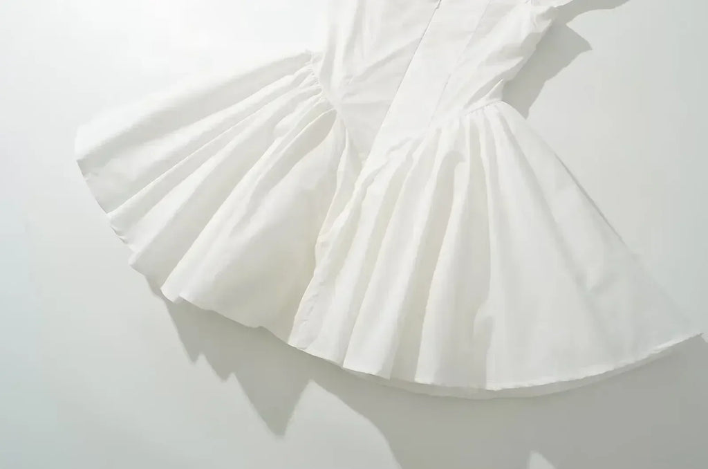 YENKYE Summer Women Sexy Fit And Flare White Mini Dresses Short Sleeve Low Waist Elegant Party Dress Ladies Bridesmaids Robe