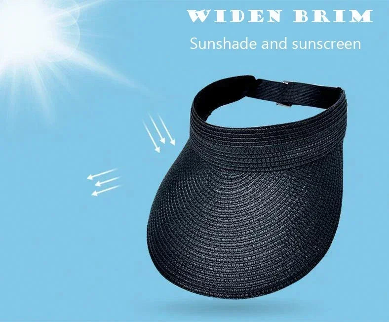 Spring and Summer Women's Outdoor Sunshade  Straw Hat Fashion Empty Top  Duck Tongue Hat Big Brim Cap G37