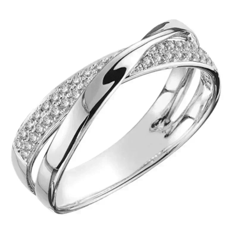 Classic Stainless Steel Two Tone X Shape Cross Ring for Women Wedding Trendy Jewelry Dazzling Zircon Wedding Rings Modern Rings