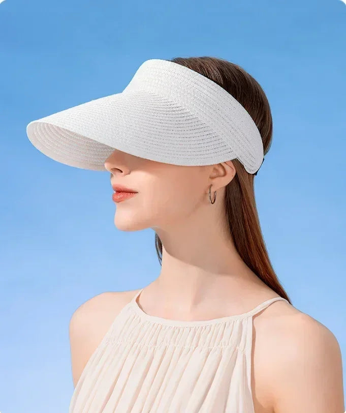 Spring and Summer Women's Outdoor Sunshade  Straw Hat Fashion Empty Top  Duck Tongue Hat Big Brim Cap G37