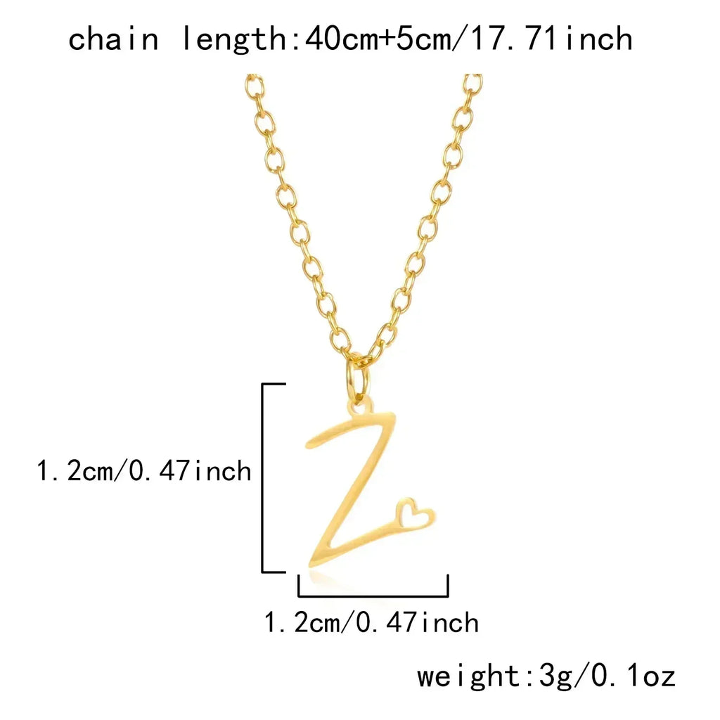 26 Initial Letters Heart Pendant Stainless Steel Necklace for Women Gold Color A-Z Alphabet Choker Chain Birthday Jewelry Gift