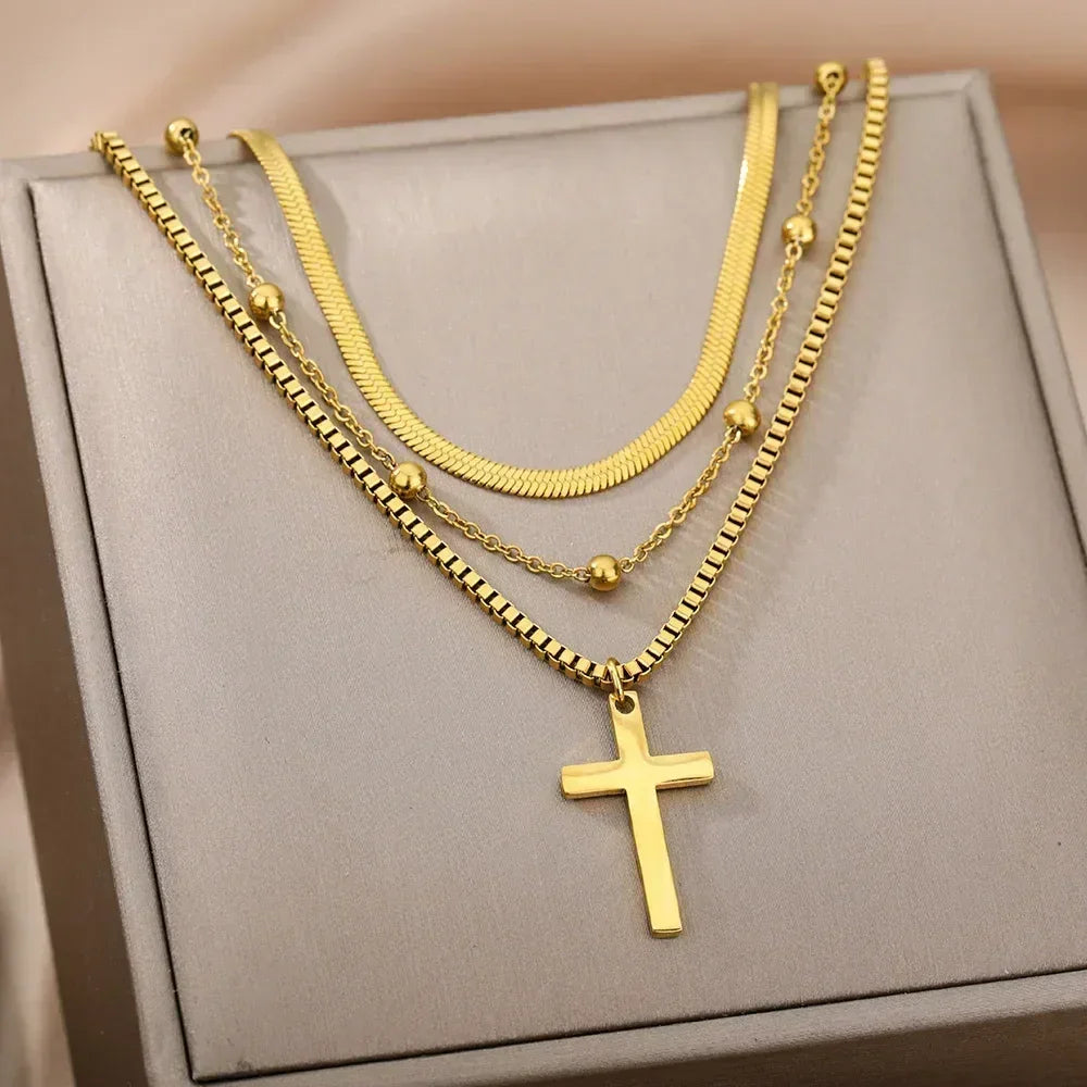 316L Stainless Steel Multilayer Heart Necklace For Women Girls Goth Gold Color Clavicle Chain Charm Choker Jewelry Birthday Gift