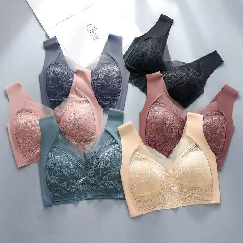 L-5XL Women Large Bra Push Up Ice Silk Seamless upper Bralette Lace Wireless Summer Bras Plus Size Top Lingerie Underwear 15019
